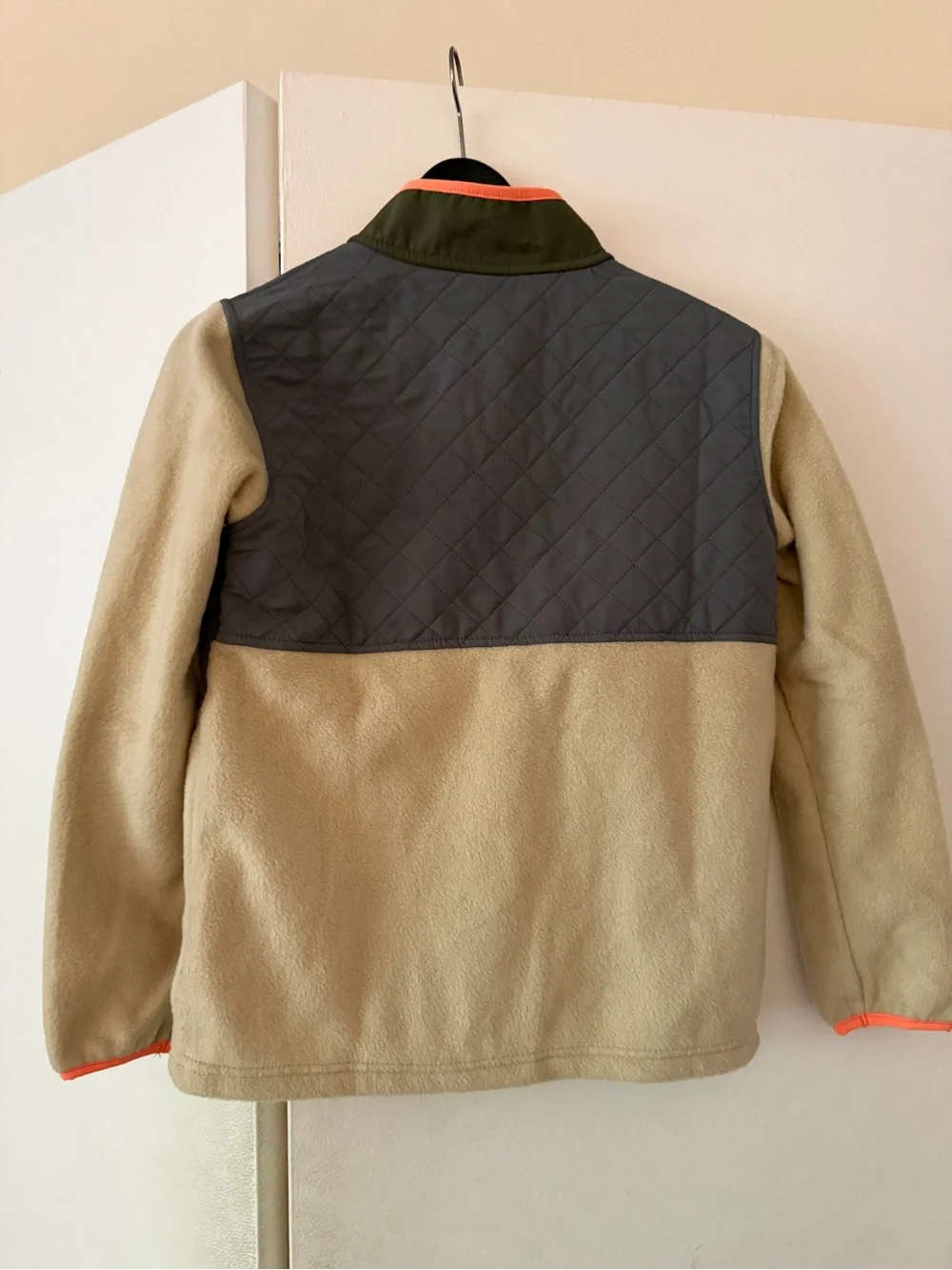Eddie Bauer Beige Fleece Jacket with Olive and Gray Panels
